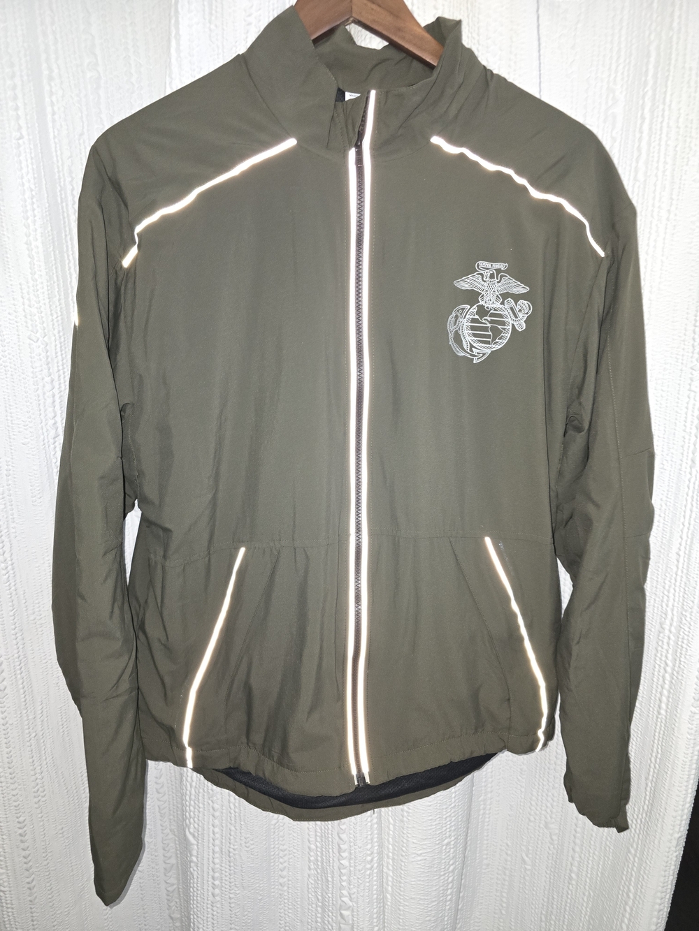 Marine Layer Olive Green Men's Windbreaker with Reflective Trim